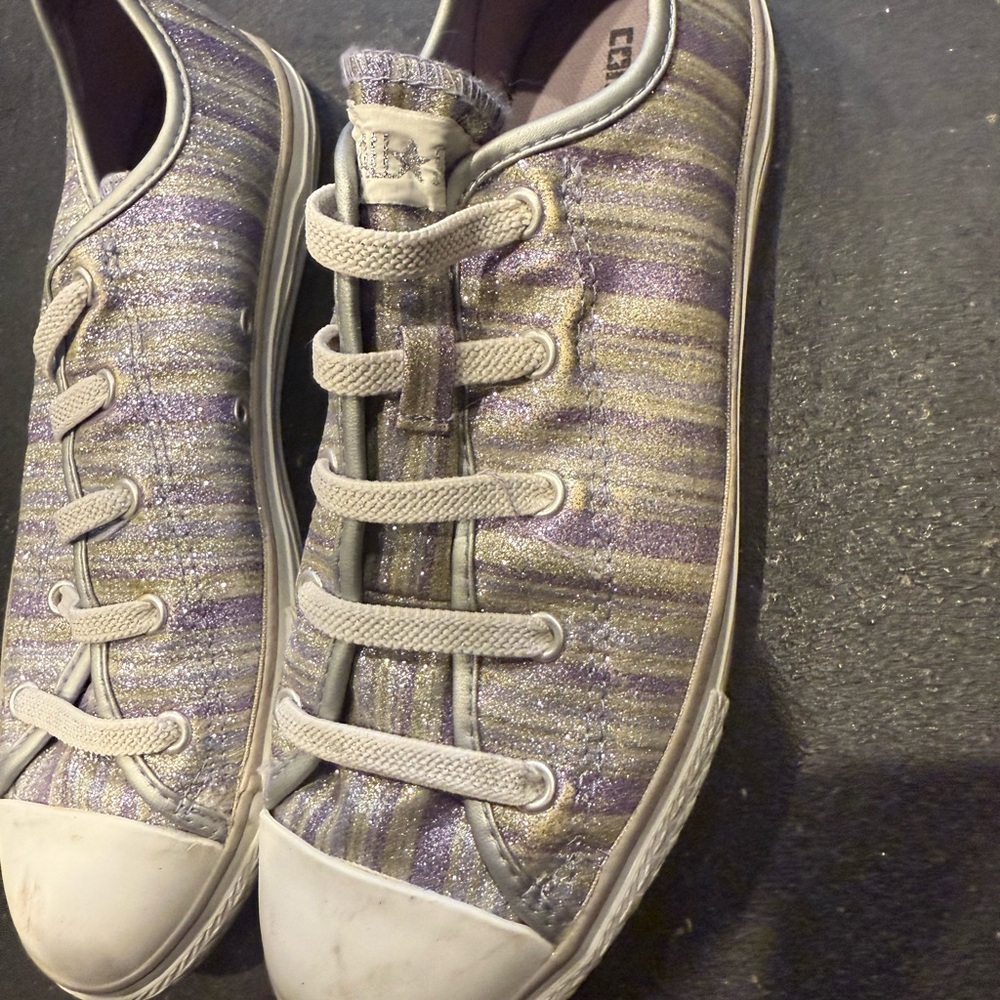 Converse Silver Purple Sparkle Stripe Sneakers Low-Top Classic
